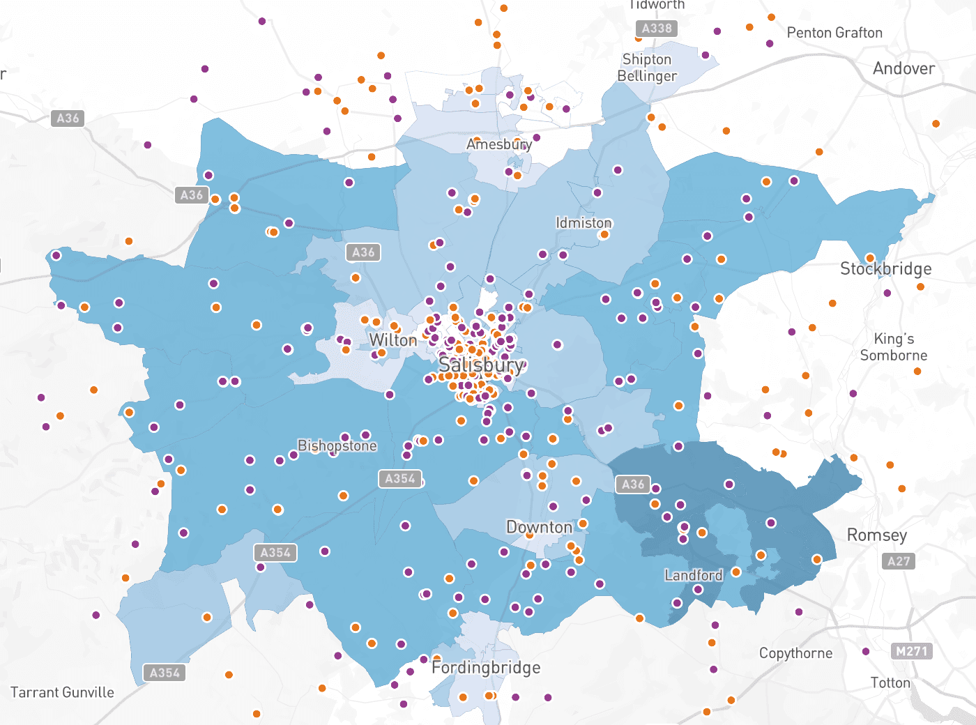 The Affluence index shaded over the demo school's catchment.