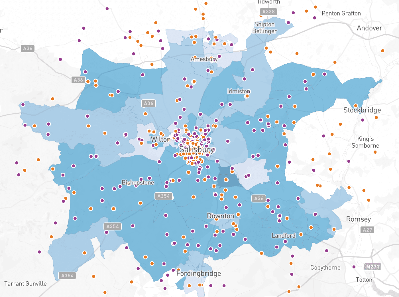 The Education and aspiration index shaded over the demo school's catchment.